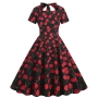 stylish plus size non-stretch cherries batch printing zip-up midi dress_Black