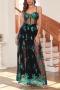 sexy slight stretch sequin decor mesh stitching padded low-cut maxi dress_Green