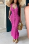 sexy plus size slight stretch cut out knitted 3 colors beach mermaid midi dress_White_Magenta
