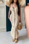 sexy plus size slight stretch cut out knitted 3 colors beach mermaid midi dress_White_Magenta_Beige