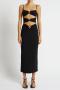 sexy high stretch solid color sling hollow zip-up slim metal buckle midi dress_Black