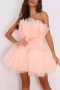 sexy plus size slight stretch double-layer mesh stitching tube design mini dress_Black_White_Pink