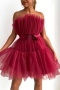 sexy plus size slight stretch double-layer mesh stitching tube design mini dress_Black_White_Pink_Red_Rose Red
