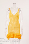 sexy slight stretch cut out knitted cascading ruffle mini dress new add colors_Black_Red_Magenta_Yellow