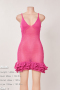 sexy slight stretch cut out knitted backless sling cascading ruffle mini dress_Black_Red_Magenta