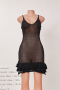 sexy slight stretch cut out knitted backless sling cascading ruffle mini dress_Black