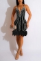 sexy plus size slight stretch rhinestone feather slim halter neck midi dress_Black
