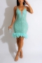 sexy plus size slight stretch rhinestone feather slim halter neck midi dress_Black_Pink_Orange_Aqua Green