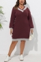 stylish plus size slight stretch colorblock knitted v-neck sweater midi dress_Black_Rose Red