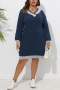stylish plus size slight stretch colorblock knitted v-neck sweater midi dress_Black_Rose Red_Dark Blue