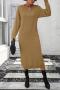 casual slight stretch knitted 7 colors long sleeve midi dress(without belt)_Black_White_Gray_Dark Green_Purple_Beige_Khaki 