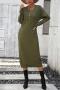 casual slight stretch knitted 7 colors long sleeve midi dress(without belt)_Black_White_Gray_Dark Green
