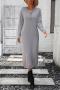 casual slight stretch knitted 7 colors long sleeve midi dress(without belt)_Black_White_Gray