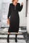 casual slight stretch knitted 7 colors long sleeve midi dress(without belt)_Black
