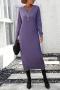 casual slight stretch knitted 7 colors long sleeve midi dress(without belt)_Black_White_Gray_Dark Green_Purple