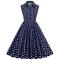 stylish plus size non-stretch 3-colors zip-up button polka dot print midi dress_White_Red_Dark Blue