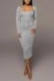 sexy slight stretch simple 7 colors solid color slim long sleeve midi dress_Black_Gray