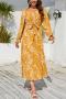 bohemian plus size non-stretch floral printing square-neck with belt midi dress_Red_Yellow