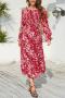 bohemian plus size non-stretch floral printing square-neck with belt midi dress_Red