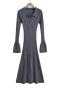 sexy high stretch ribbed knit lapel button slim maxi dress size run small_Black_Dark Gray
