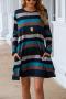 casual plus-size slight stretch long sleeve stripe mini dress_Magenta_Dark Green_Blue