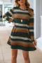 casual plus-size slight stretch long sleeve stripe mini dress_Magenta_Dark Green