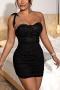 sexy slight stretch glitter rhinestone chain one shoulder slim mini dress_Black