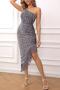 sexy slight stretch sequin decor one shoulder tassels midi dress_Black_White_Gray