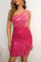 sexy slight stretch sequin decor one shoulder slim mini dress_Black_Magenta
