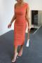 sexy slight stretch solid color one shoulder sleeveless midi dress_Black_White_Magenta_Orange