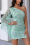 elegant inelastic sequin one shoulder party mini dress_Black_White_Pink_Aqua Green