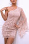 elegant inelastic sequin one shoulder party mini dress_Black_White_Pink