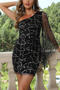 elegant inelastic sequin one shoulder party mini dress_Black