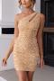 elegance extra small inelastic sequin chain decor one shoulder hollow mini dress_Black_White_Gray_Gold