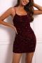 sexy extra small inelastic sequin sling hollow bodycon mini dress_Red_Rose Red