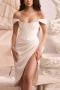sexy non-stretch with boned satin slit midi dress_Black_White