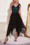 elegant non-stretch v neck sequin zip-up midi irregular evening dress_Black