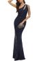 elegant plus size non-stretch one shoulder sequin beads zip-up maxi dress_Black_White_Rose Red_Dark Blue