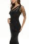 elegant plus size non-stretch one shoulder sequin beads zip-up maxi dress_Black