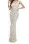 elegant plus size non-stretch one shoulder sequin beads zip-up maxi dress_Black_White_Rose Red_Dark Blue_Beige_Silver