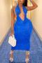 sexy plus size slight stretch solid color halter-neck slim midi dress_Black_White_Pink_Magenta_Green_Blue