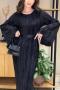 sexy slight stretch solid color crew neck with belt midi dress_Black