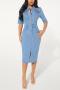 sexy plus size slight stretch denim single-breasted slit midi dress_Sky Blue