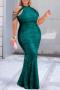 sexy plus size slight stretch sequin decor crew neck maxi dress_Black_Pink_Red_Green