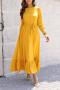 casual non-stretch solid color 9-colors belt long-sleeved maxi dress_Black_Pink_Red_Yellow