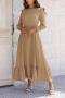 casual non-stretch solid color 9-colors belt long-sleeved maxi dress_Black_Pink_Red_Yellow_Dark Green_Dark Purple_Beige_Khaki 