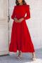 casual non-stretch solid color 9-colors belt long-sleeved maxi dress_Black_Pink_Red