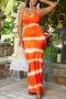 sexy plus size slight stretch sling stripe print slim maxi dress_Magenta_Orange