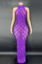 slight stretch rhinestone mesh crew neck sleeveless maxi dress new add colors_Black_Pink_Red_Magenta_Green_Blue_Purple