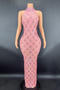 slight stretch rhinestone mesh crew neck sleeveless maxi dress new add colors_Black_Pink